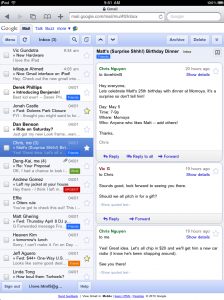 Image of the gmail interface on the apple iPad